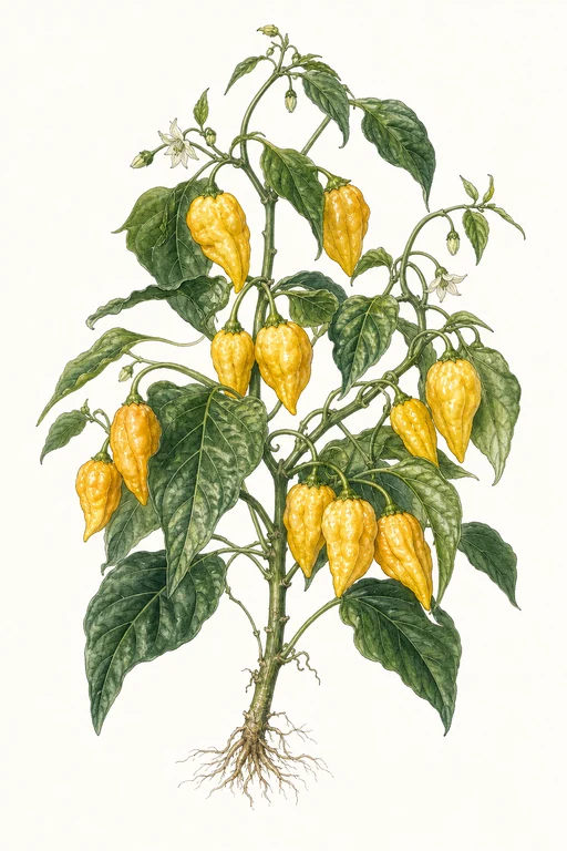 Botanical illustration of Bhut Jolokia Yellow