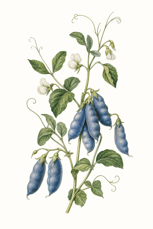 Botanical illustration of Blue Podded Pea