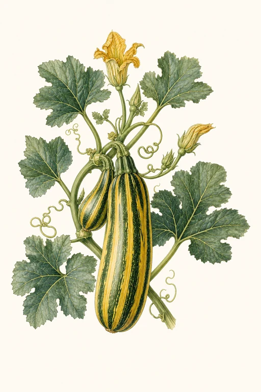 Botanical illustration of Italian Striped Cocozelle