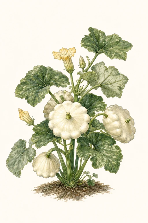 Botanical illustration of Scallop Early White Bush