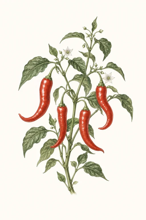 Botanical illustration of Italian Pepperoncini
