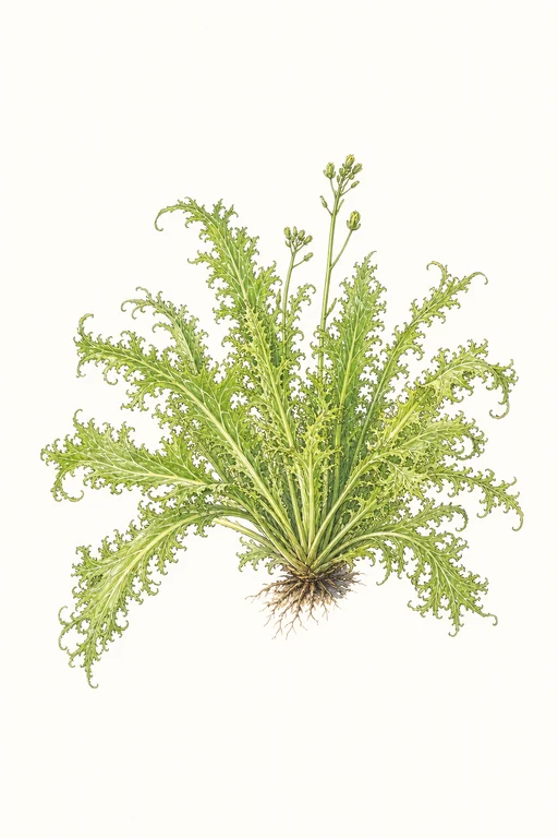 Botanical illustration of Mizuna 'Frilly'