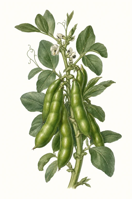 Botanical illustration of Vicia faba 'Fasold'