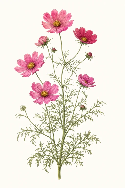 Botanical illustration of Cosmos