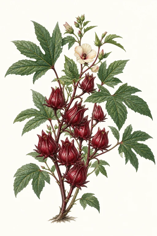 Botanical illustration of Zobo Roselle
