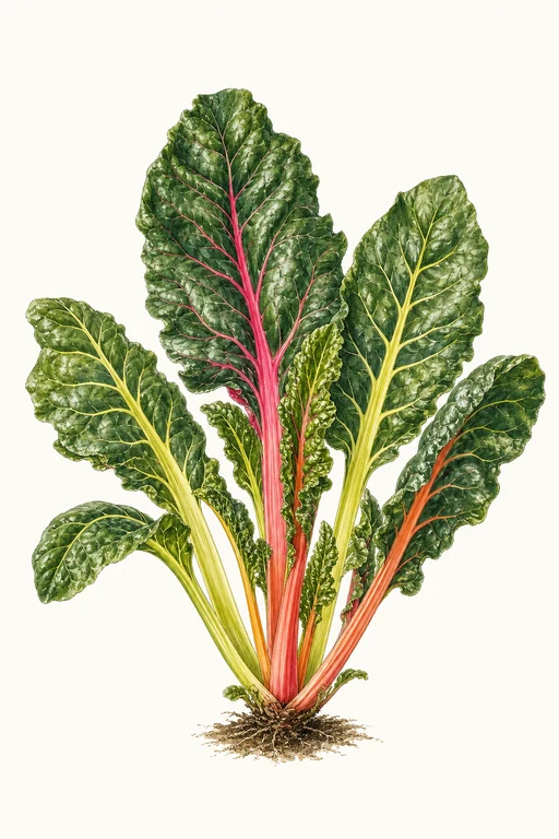 Botanical illustration of Swiss Chard Neon Lights