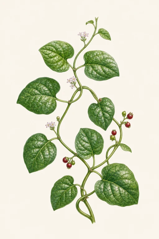 Botanical illustration of Malabar Spinach