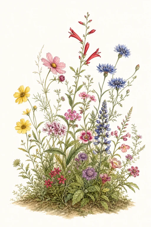Botanical illustration of Hummingbird Wildflower Mix
