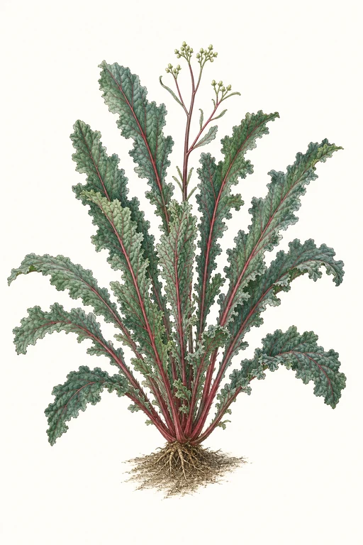Botanical illustration of Red Russian Kale