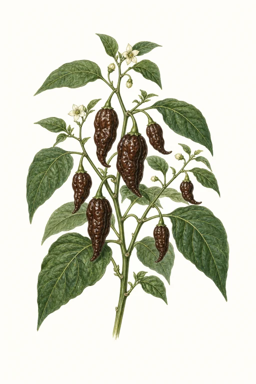 Botanical illustration of Chocolate Fatalii