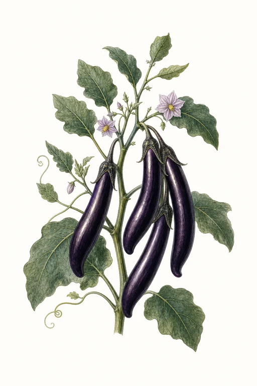 Botanical illustration of Chinese Eggplant