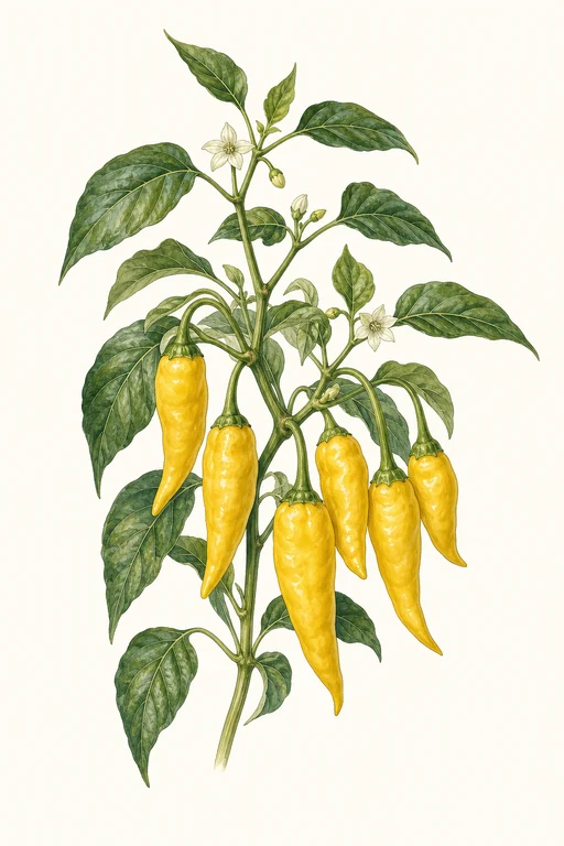 Botanical illustration of Aji Dulce Amarillo