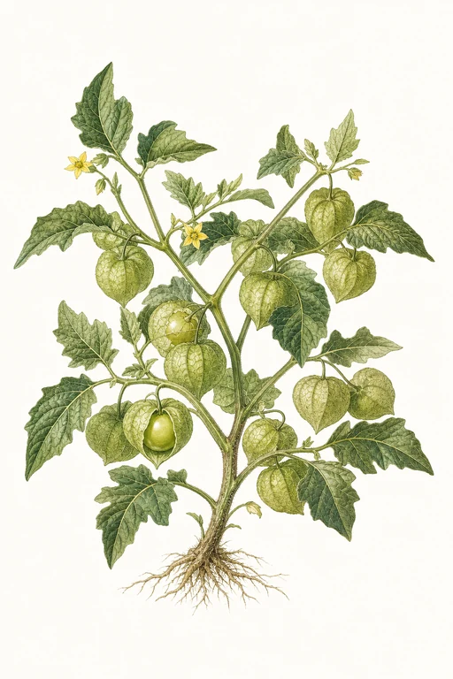 Botanical illustration of Green Husk Tomato