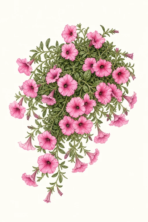Botanical illustration of Supertunia Vista Bubblegum