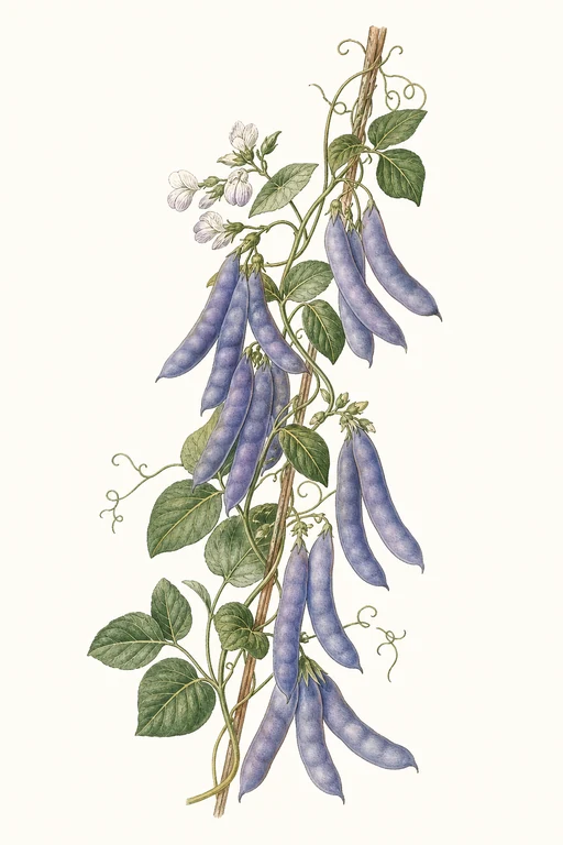 Botanical illustration of Blue Pod Capucijner