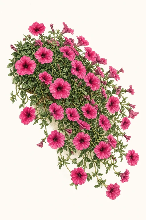 Botanical illustration of Surfinia Hot Pink