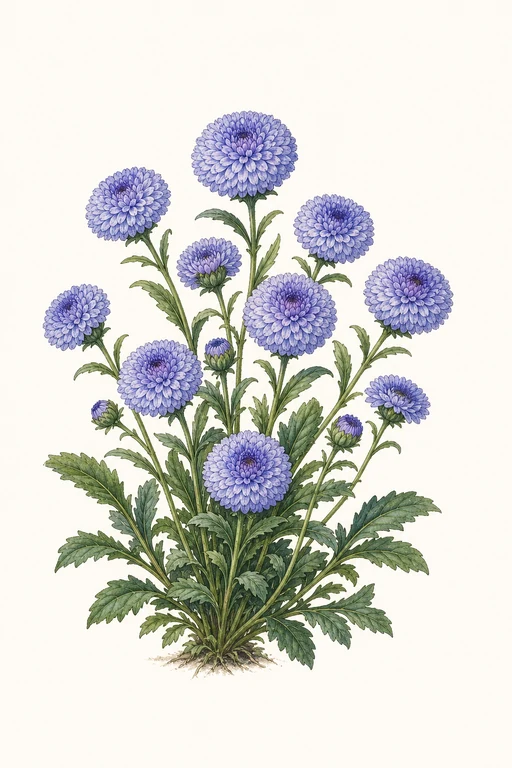 Botanical illustration of Pompon Blue Moon