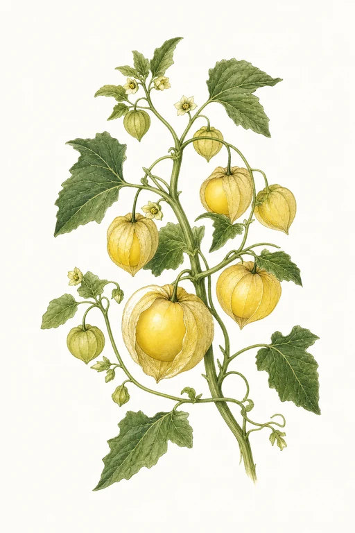 Botanical illustration of Yellow Tomatillo