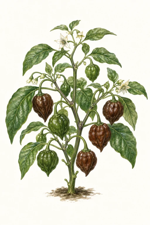 Botanical illustration of Chocolate Habanero