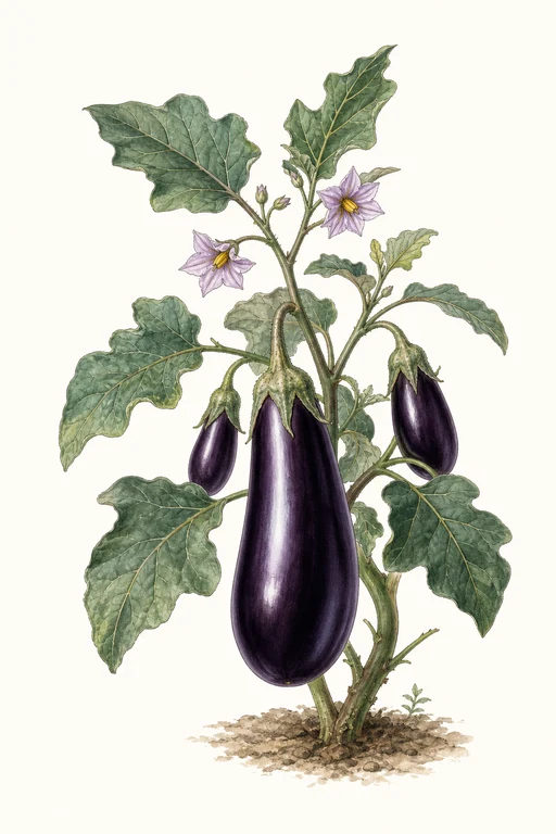 Botanical illustration of Eggplant
