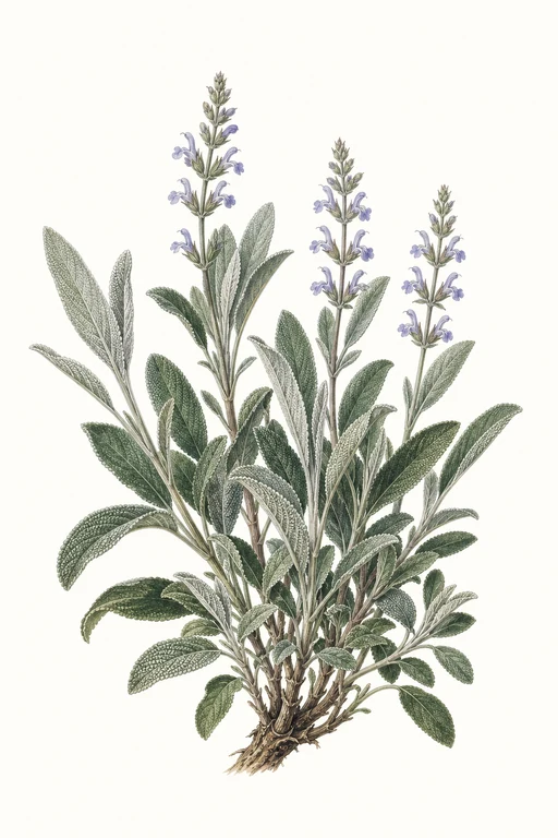 Botanical illustration of Common Sage