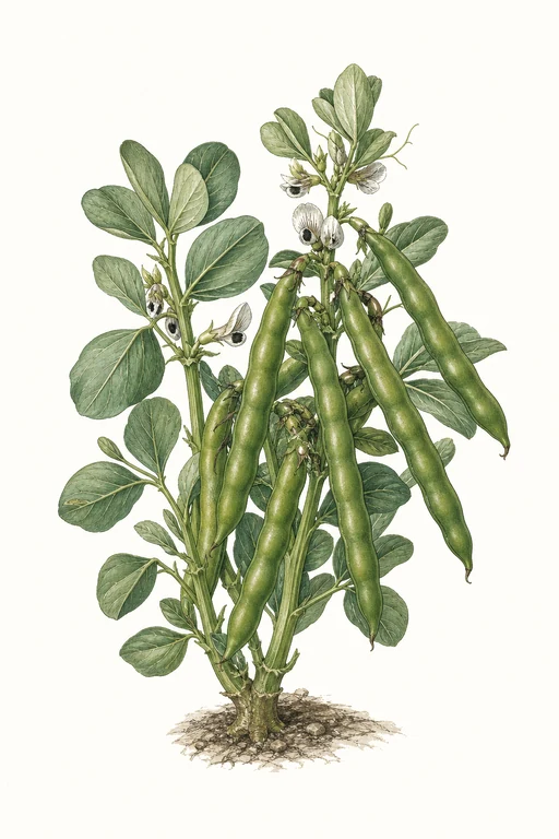 Botanical illustration of Vicia faba 'Dwarf Green Longpod'