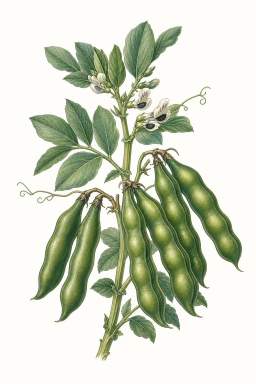 Botanical illustration of Vicia faba 'Green Horse'
