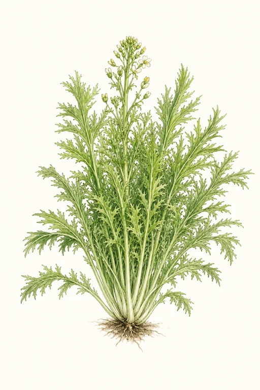 Botanical illustration of Mizuna 'Mild'