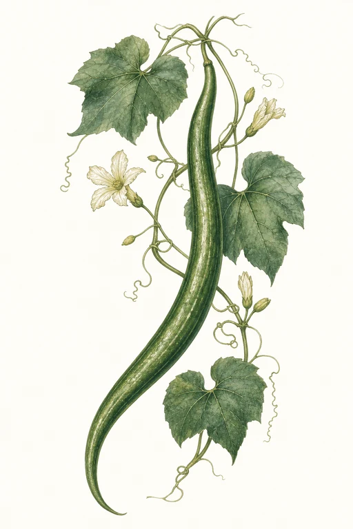 Botanical illustration of Snake Gourd