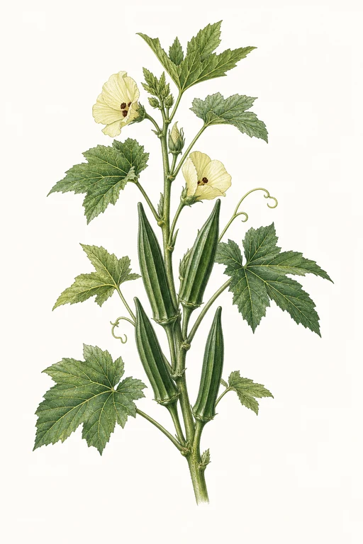 Botanical illustration of Okra