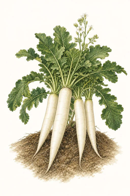 Botanical illustration of Korean Radish (Mu)