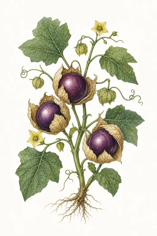 Botanical illustration of Purple Tomatillo