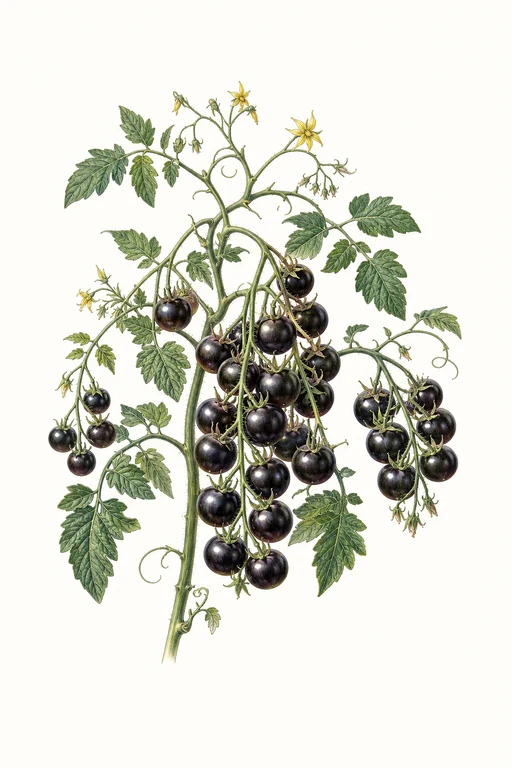 Botanical illustration of Black Sweet Cherry