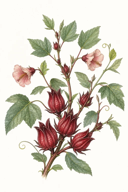 Botanical illustration of Thai Red Roselle