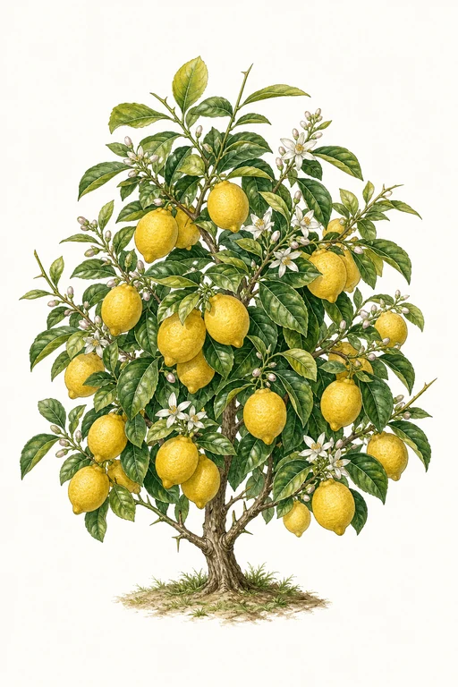 Botanical illustration of Improved Meyer Lemon