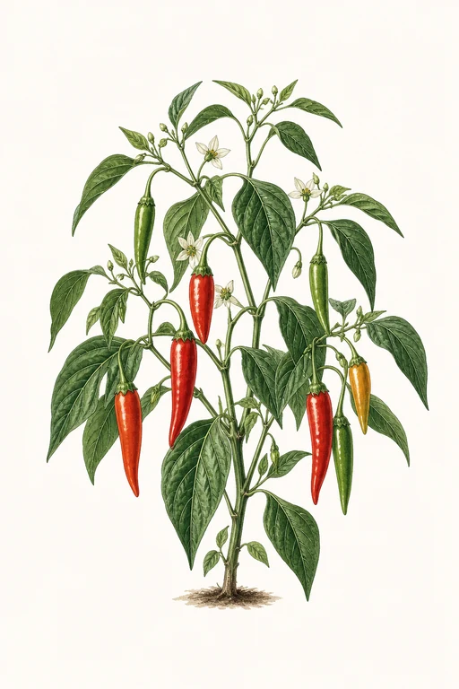 Botanical illustration of Chili Pepper