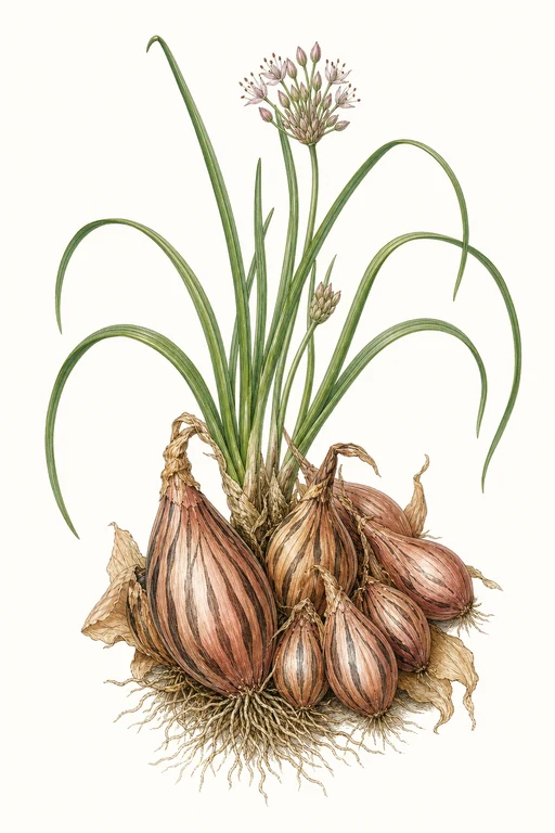 Botanical illustration of Shallot Zebrune