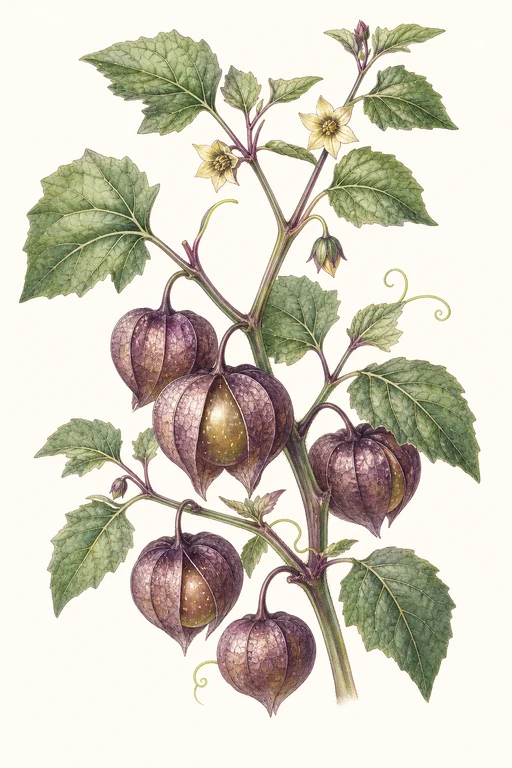 Botanical illustration of Purple Coban Tomatillo