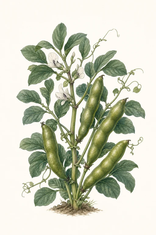 Botanical illustration of Vicia faba 'Hollander'