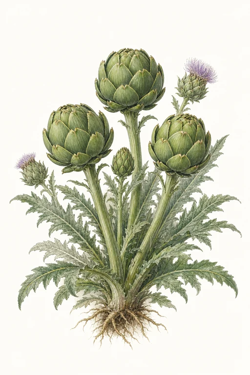 Botanical illustration of Cynara scolymus 'Green Globe'