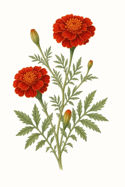 Botanical illustration of French Marigold