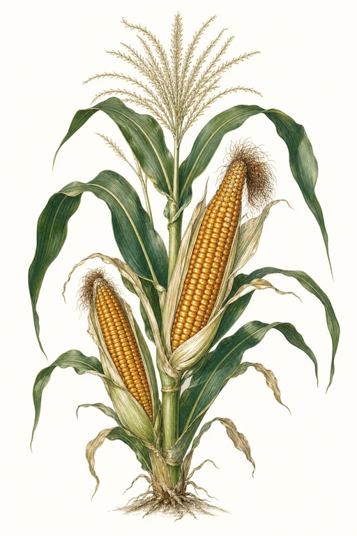 Botanical illustration of Zea Mays Everta