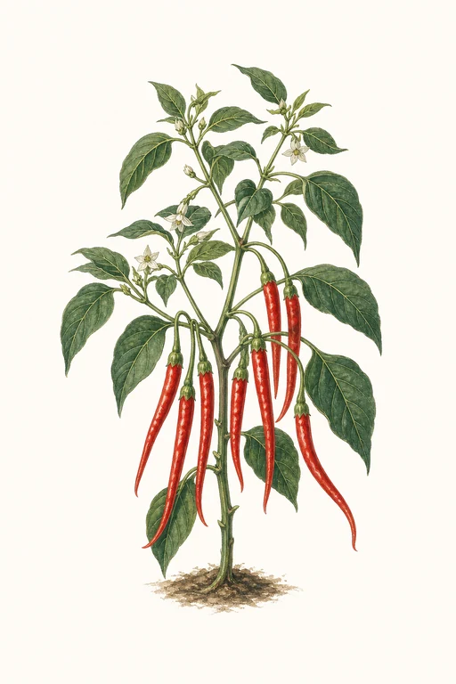 Botanical illustration of Long Red Thin Cayenne