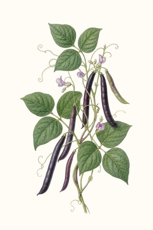 Botanical illustration of Vigna unguiculata 'Purple Hull'