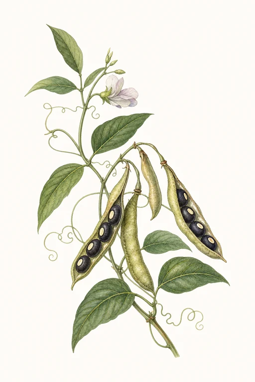 Botanical illustration of Vigna unguiculata 'California Blackeye'