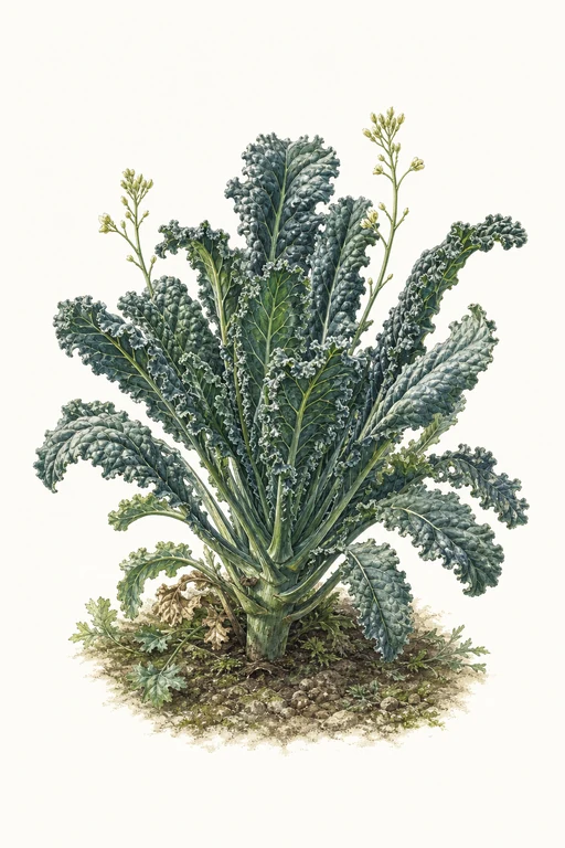 Botanical illustration of Dwarf Blue Curled Vates