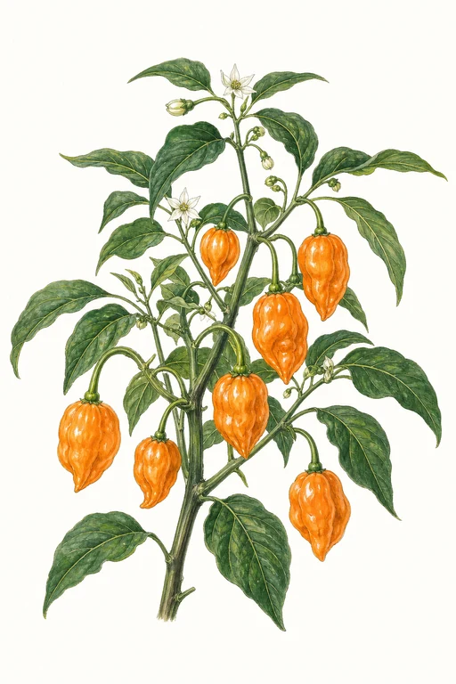 Botanical illustration of Orange Habanero