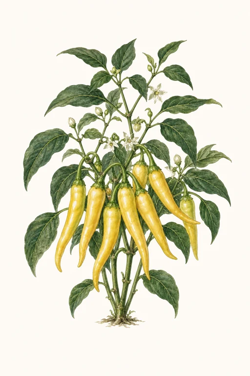 Botanical illustration of Hungarian Wax Pepper