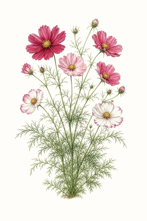 Botanical illustration of Cosmos Sensation