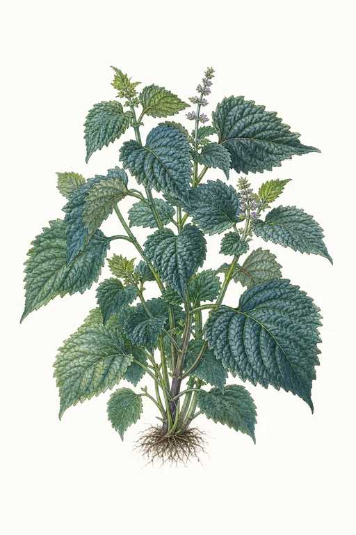 Botanical illustration of Perilla 'Ao Shiso
